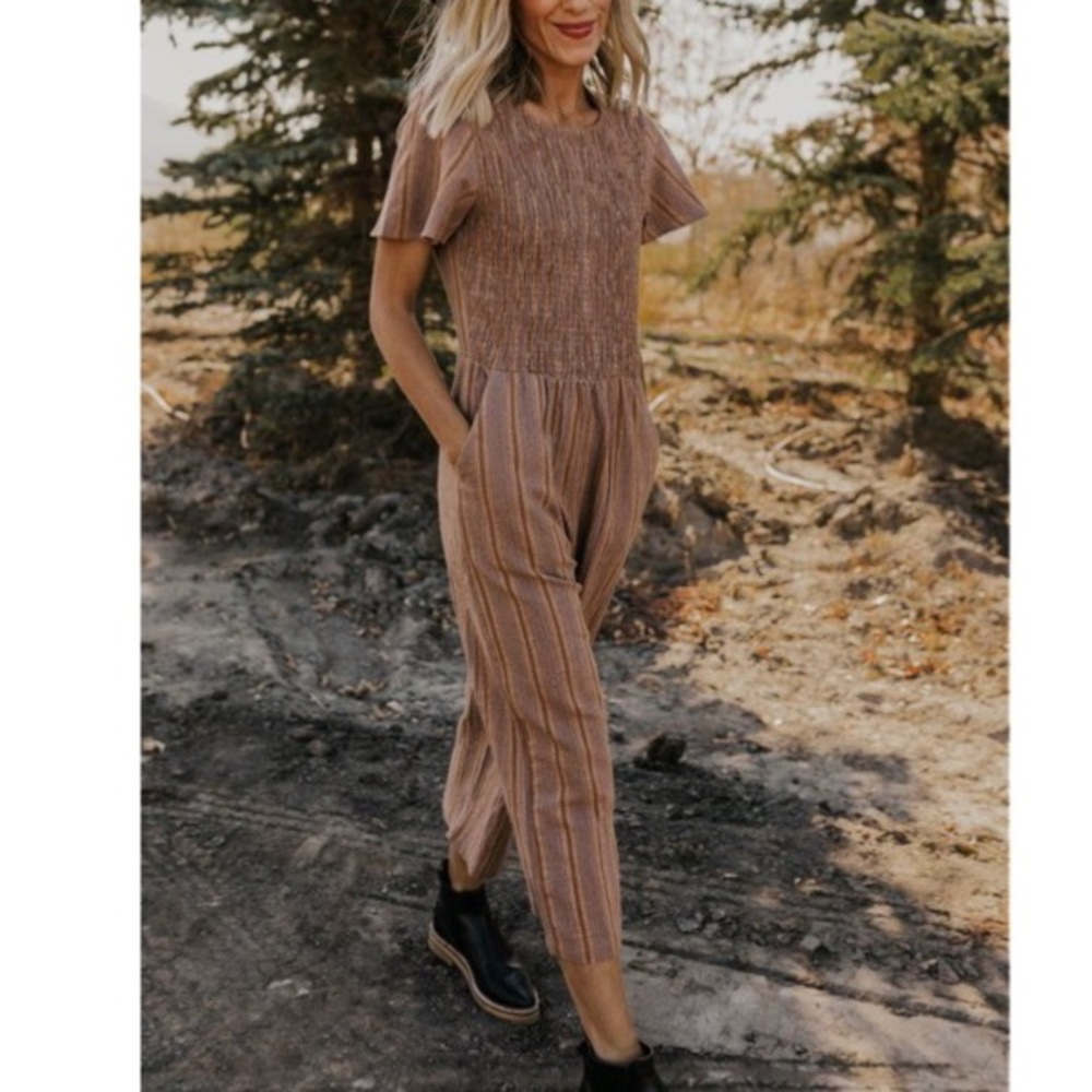 Roolee Brown Striped Jumpsuit